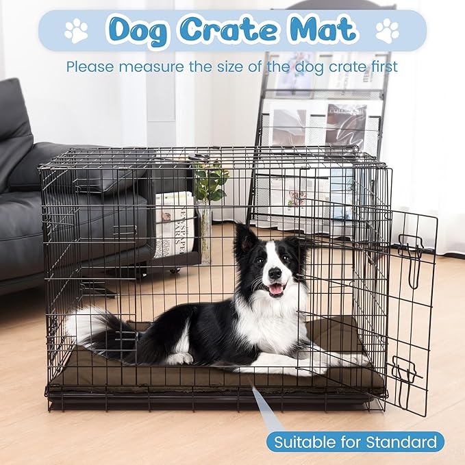 ZENGAOOU Dog Crate Pad 36 Inch, Washable Plush Crate Mat for Medium Dogs, Non Slip Kennel Pad for Metal Wire Crates, Cushioned Support for Indoor Use, Brown