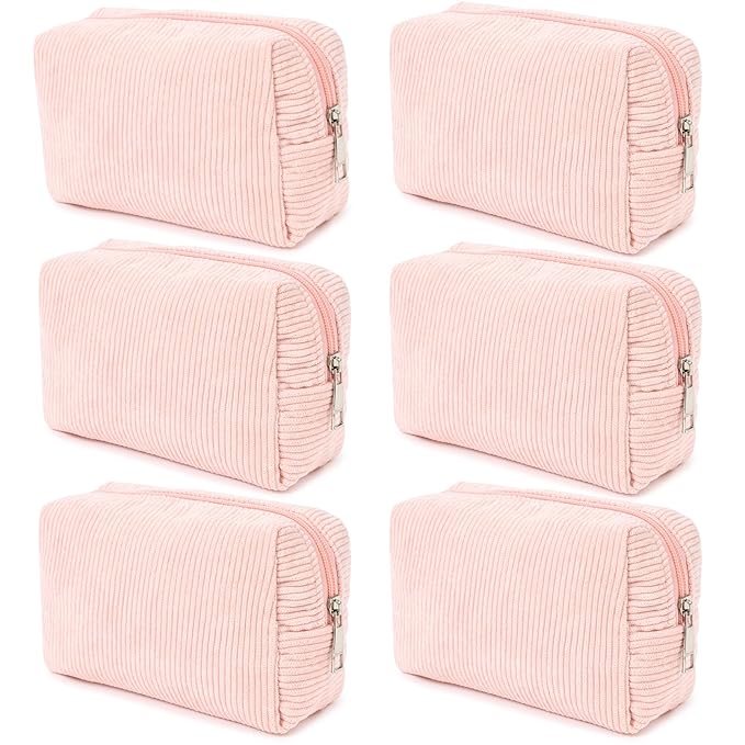 SOIDRAM 6PCS Bridesmaid Proposal Gifts Corduroy Pink makeup bag bulk for Wedding Party Favors Bachelorette party decorations Toiletry Organizer Bag Cosmetic Case Gift