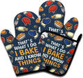 Funny Baking Oven Mitts and Pot Holders Set of 3, That's What I Do I Bake and I Know Things, Heat Resistant Non-Slip Kitchen Mitts Hot Pads, Christmas Baking Gifts for Women Mom Wife Baker