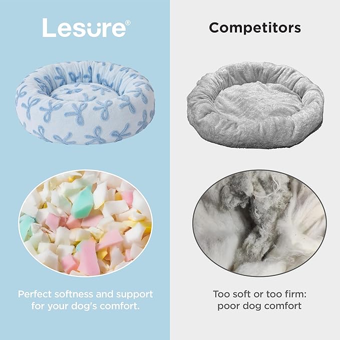 LE SURE Donut Large Dog Bed - Round Cat Beds for Indoor Anti-Anxiety Calming Gift for Pets, Washable Cute Modern Beds with Jacquard Shaggy Plush & Anti Slip Bottom, 36 Inch, Ice Melt