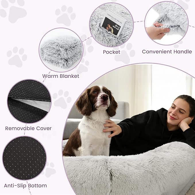 Murago Human Dog Bed for Adults, 43 x 10 x 75 Long Human Size Dog Bed, Removable Cover, Orthopedic Design, Light Grey