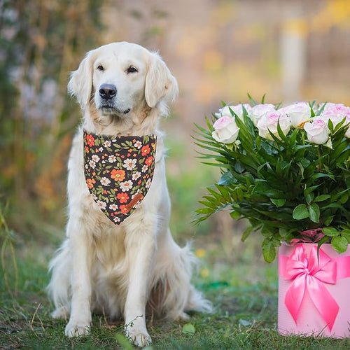 ADOGGYGO Floral Dog Bandana, Black Pink Flower Pet Scarf, Premium Durable Fabric, Cute Floral Bandanas for Extra Large Dogs (X-Large)