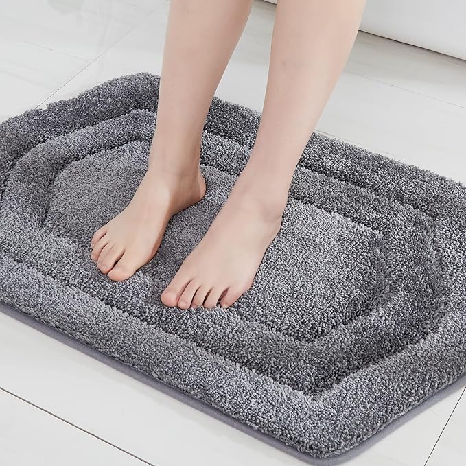 COSY HOMEER Extra Thick Bath Linen Sets Rugs for Bathroom - Anti-Slip Bath Mats Soft Plush100% Strong Polyester Living Room Bedroom Water Absorbent(Grey,20x32 - Inches)