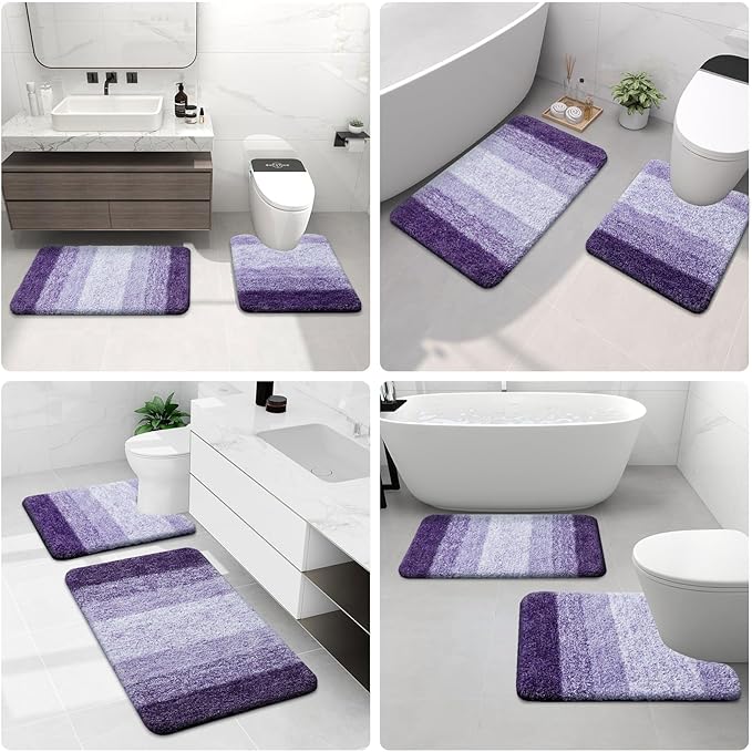 Arotive Microfiber Bathroom Rugs, Shaggy Soft and Absorbent Bath Rug, Non-Slip, Thick Plush Machine Washable Dry Bath Mats for Bathroom, Tub and Shower, 45x27, Dark Purple, Rectangular