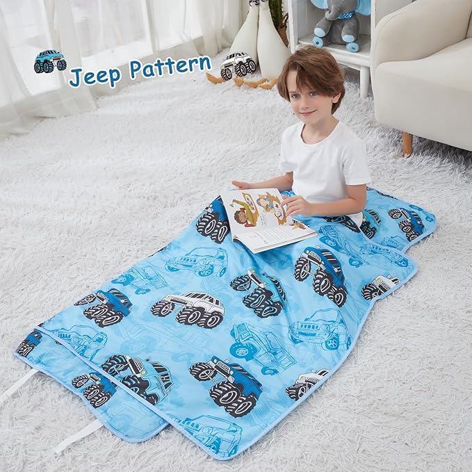 Toddler Nap Mat with Pillow and Blanket, Extra Large Rolled Napping Mats,Toddler Sleeping Bag for Daycare,Kids Sleeping Bags for Sleepover,Toddler Sleeping Bag Camping