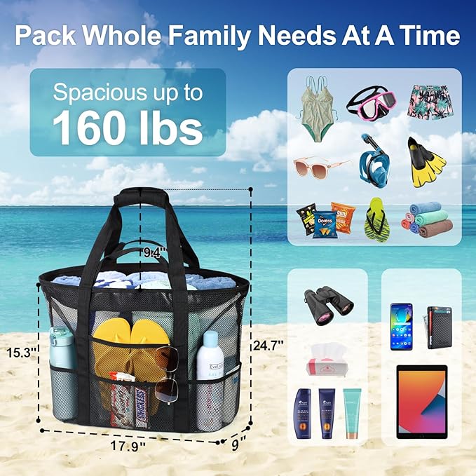 F-color Mesh Beach Bag Family - Large Tote Bag for Cruise Pool Toys Beach Vacation Essentials