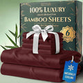 DECOLURE 100% Viscose Derived from Bamboo Sheets California King Size - Luxury 6 Pc Naturally Cooling Sheets, Ultra Soft Bed Set - Deep 17" Pockets, Double Stitching, Oeko Tex Standard (Burgundy)