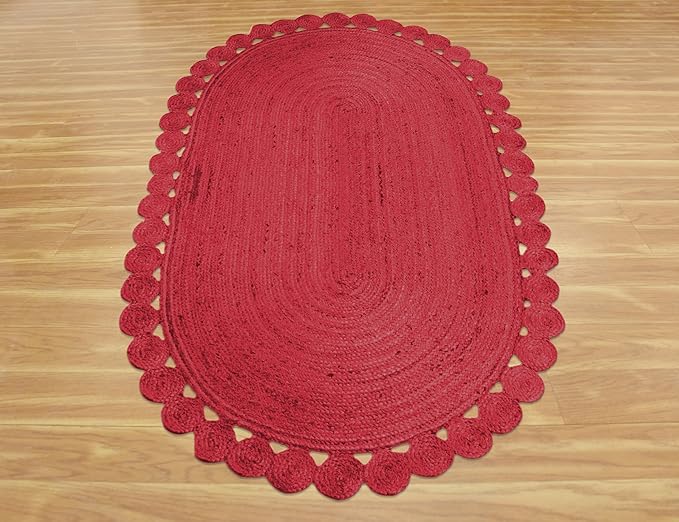 Runner - Oval Rug 6x12 Area Rug Kilim Rug Red Solid Design 0.27 inches ThickIndoor Outdoor Rug Flatweave Rug High Traffic Area Home & Foyer Corridor Hallway & Stair Runner