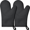1 Pair Silicone Oven Mitts, Heat Resistant to 500°F, BPA-Free, Waterproof Oven Gloves with Quilted Cotton Lining, Non-Slip Grip for Cooking, Baking, Grilling (Black)