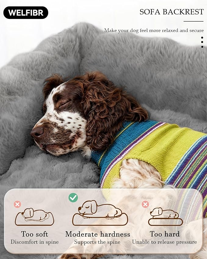 Welfibr XL Orthopedic Dog Bed Extra Large Dogs Bed, Thick Supportive Pet Couch with Sides, Dog Beds for Large Sized Dogs, Large Pet Sofa with Washable Removable Cover, Nonskid Bottom, Grey, 48"