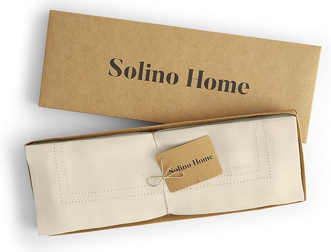 Solino Home Linen Placemats Set of 4 - Double Hemstitch Ivory Placemats 14 x 19 Inch - 100% Pure Linen Table Place Mats for Spring, Easter