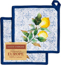 Maison d' Hermine Pot Holders Set 100% Cotton Heat Resistant Potholders 8" x 8" Hot Pads with Loop BBQ, Cooking, Baking, Grilling, Kitchen, Handling Hot Pans Spring/Summer (Pack of 2, Citrus)