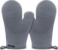 Silicone Oven Mitts Heat Resistant to 500ºF Kitchen Gloves Oven Gloves Silicone Oven Mitt Pair Oven Mitts Set Thickened Waterproof Mittens for Women Men Kitchen Home, 1 Pair (Grey)