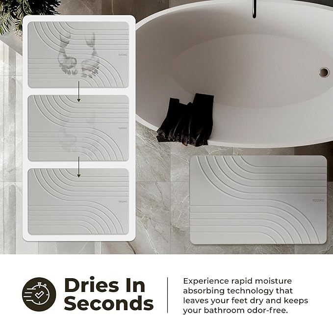 TOSORO - Stone Bath Mat, Diatomaceous Earth Non-Slip Stone Shower Mat - Quick Drying Absorbent Bath Mats for Bathroom - Elegant & Modern Design, Easy to Clean (23.5 x 15) - Grey