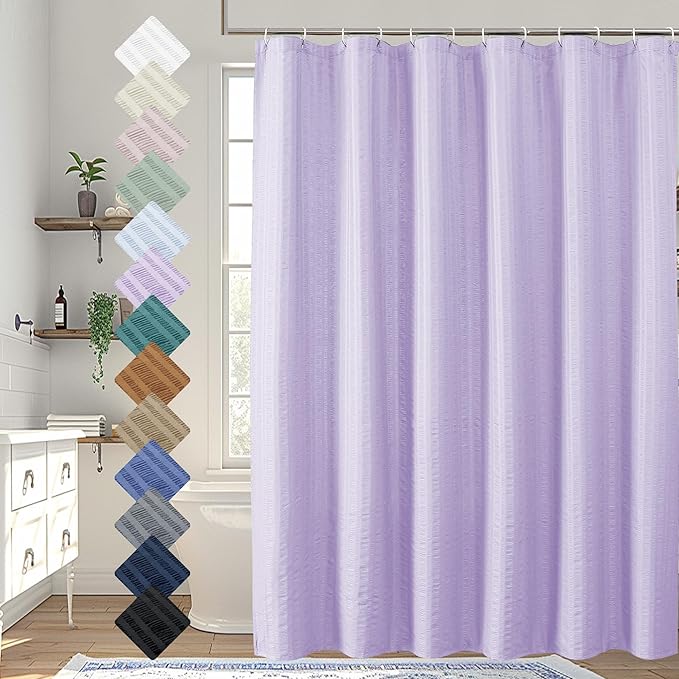 Aiyufeng Light Purple Shower Curtain for Bathroom, Embossed Textured Fabric Shower Curtain for Bathroom - Soft Cloth & Hotel Spa, Machine Washable, 72X84, Light Purple