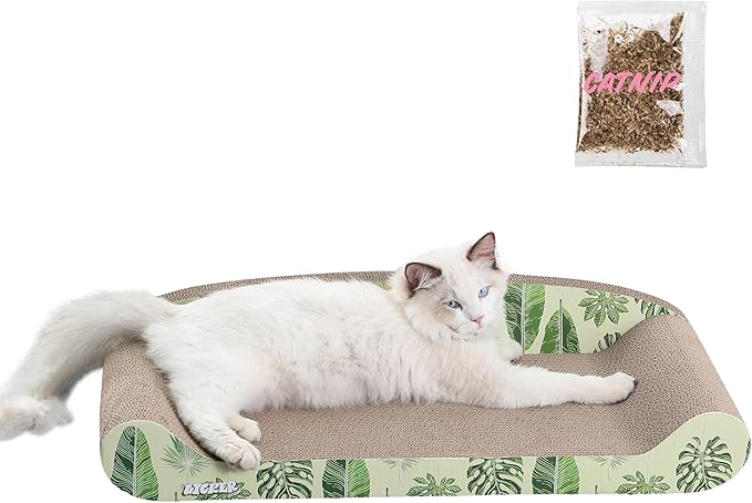 The LICKER Store CSR1004B Montego 27.5" Coastal Patterned Cardboard Lounge Bed Cat Scratcher with Catnip, Mint/Green