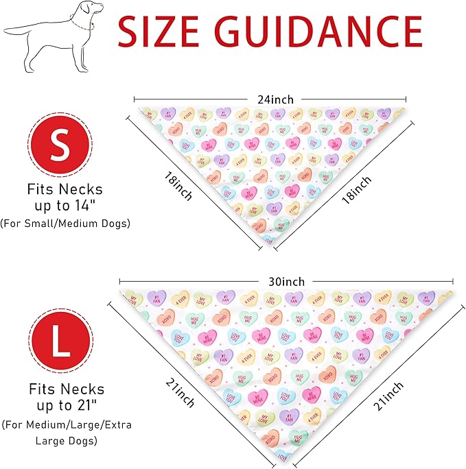 Valentine's Day Dog Bandana Reversible 2 Pack, Valentine Day Pet Bandanas for Dogs Love Heart Adjustable Triangle Holiday Scarves for Medium Large Extra Large Boy Girl Dogs