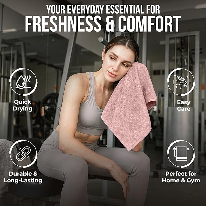 RIVERSIDE 24 Pack Washcloths Set - 100% Cotton [12x12 Inches] - 500 GSM, Soft, Quick-Dry & Highly Absorbent Face Towels - Perfect for Bathroom, Gym, Hotel, Spa & Travel - Dusty Rose