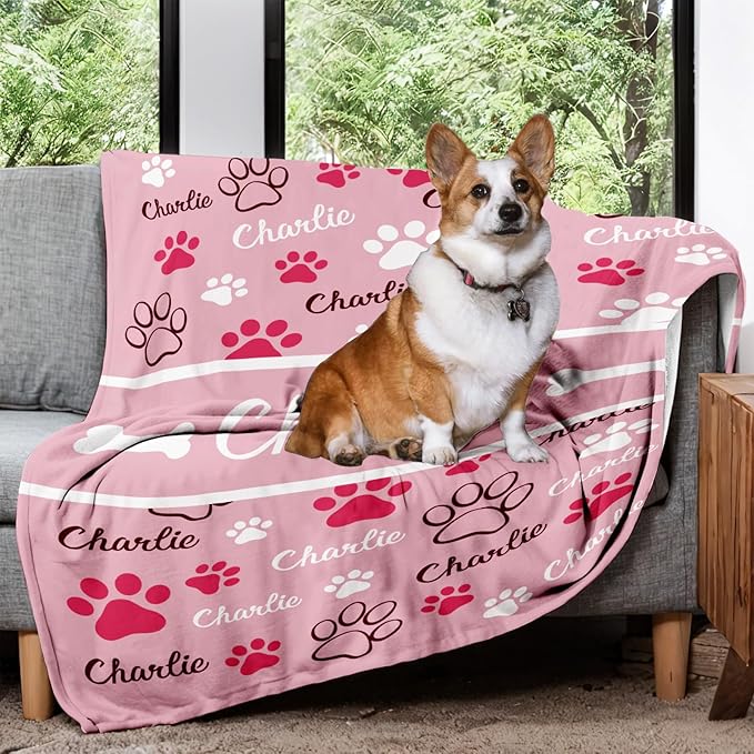 GlisterGlow Personalized Dog Blanket, Customized Pet Blankets with Name Picture, Throw Blanket for Small Medium Large Dog Puppy Cat (E-Pink)
