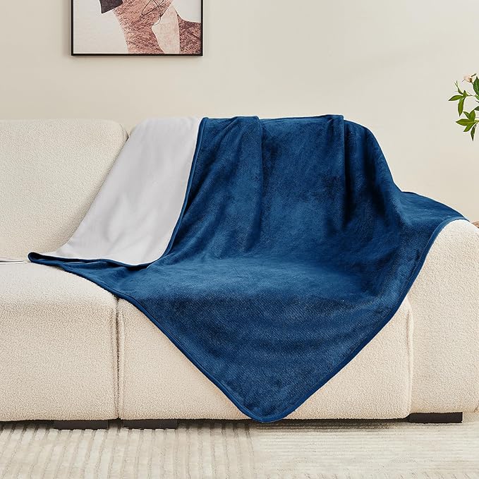 Yaning Waterproof Blanket 40"x60" for Adults, Reversible Waterproof Bed Cover for Dogs Cats Pets, Soft Leakproof Blanket for Bed Couch Sofa Furniture Protector, Navy Blue/Light Grey