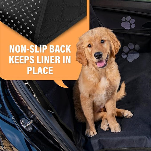 Active Pets Waterproof Hammock Standard Car Seat Cover, Fits Sedans Hatchbacks Crossovers Coupes Compact Vehicles, Secure Convertible Travel Bed Protects Backseat Cargo from Dogs, Black w/Blue Trim
