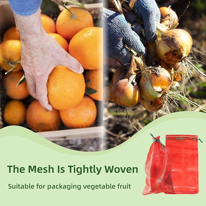 deebree 10 lb Mesh Onion Bags, 11"×18" Mesh Produce Bags Hanging Reusable Breathable Vegetable Storage Net Bag with Drawstring for Onions Potatoes Citrus Crawfish, Red (Pack of 10)