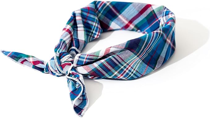THE WORTHY DOG Classic Tie-On Dog Bandana – Soft Cotton Flannel Square Pet Bandana, Madras Plaid Classic Pattern, Blue/Navy/Multicolored, Small