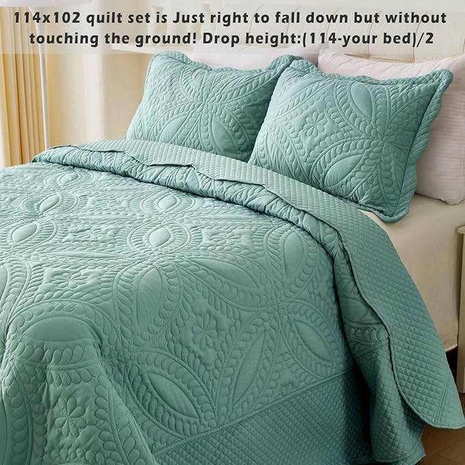 Cmfshape Oversize King Bedspread 114"x102",3 Pieces California King Size Quilt,Lightweight Blue Quilt Set for All Season,Modern Coin Pattern Bedding Set(1 Quilt,2 Pillowshams)
