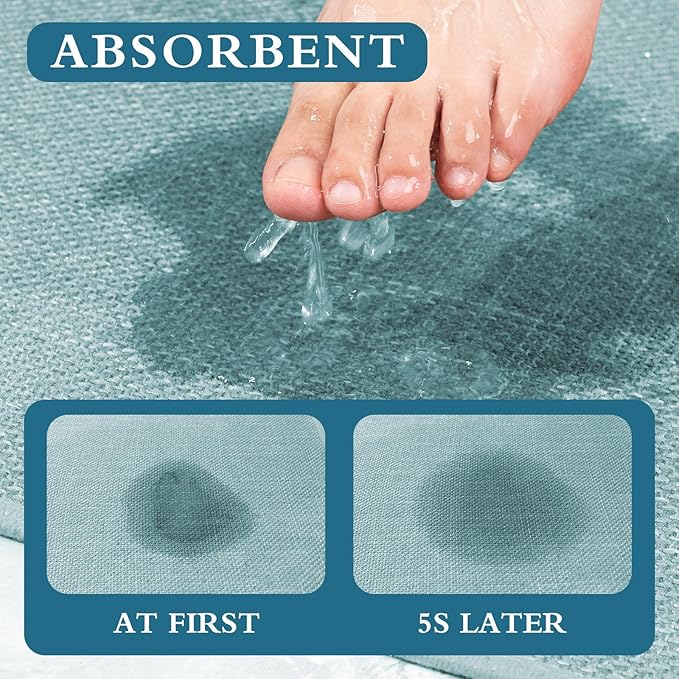 YIHOUSE Blue Bathroom Rug Sets 4 Piece, Bathroom Mat Quick Dry, Thin Bath Rug Set,Absorbent Bath Mat for Bathroom Non Slip Washable for Toilet and Floor