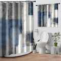 Culudea Navy Blue Grey Painting Shower Curtain Set, Gray Contemporary Modern Abstract Bathroom Window Waterproof Shower Curtain Set for Bathroom Decor