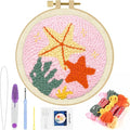 ERKOON Punch Needle Kit Adults Beginners, DIY Easy Sea Animals Embroidery Set for Starter Art Craft, Needling Punch Project with Patterns, Tools, Yarns, Hoop, Instruction (Starfish)