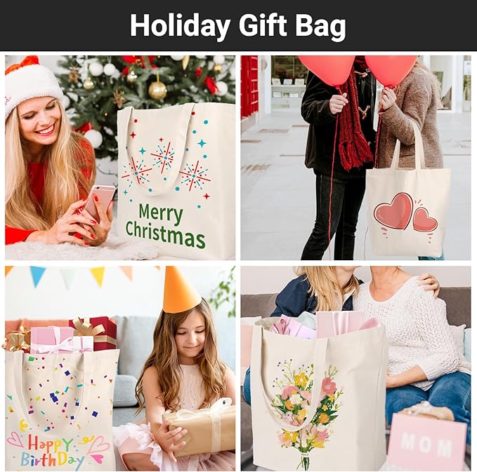 Segarty Blank Tote Canvas Bag with Zipper, 3pcs 19.7x15.7 inch Bags with Handles, 12oz Heavy Duty Reusable Washable Grocery Shopping Bags Plain Bags for Teacher DIY Art Craft Paint Embroidery