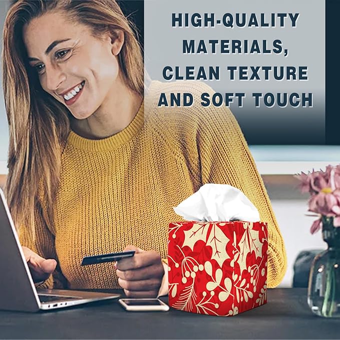Tissue Box Cover Square Decorative Tissue Box Holder Cute Funny Cube Tissue Case Cover-Xmas Decor Berry Tissue Box Cover