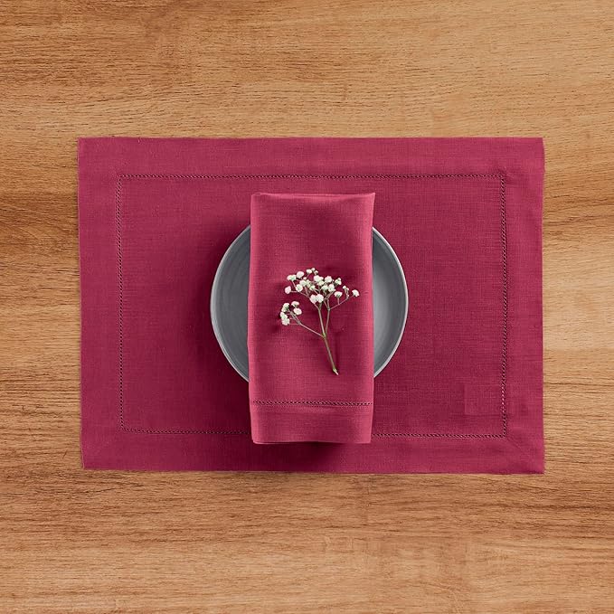 Solino Home Linen Cloth Napkins Set of 4-100% Pure Linen Beet Dinner Napkins 20 x 20 Inch for Valentines, Winter, Easter - Classic Hemstitch, Handcrafted and Machine Washable