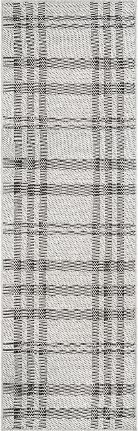 CAMILSON Easy Jute Rug 2x7, Indoor and Outdoor Off-White Runner Rug for Kitchen, Hallway and Entryway, Checkred Boho Woven Design, Easy-Cleaning, Washable Outside Carpet (2 x 7)
