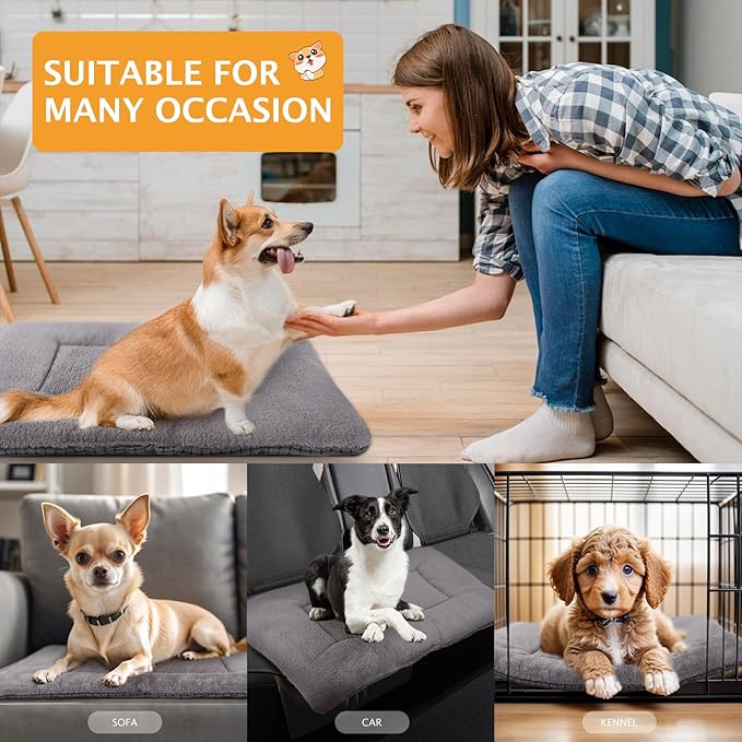 Vetasac Reversible Dog Bed Mat with Plush and Corn Velvet,Soft Warm Pet Cushion, Dual Purpose Washable Sleeping Mattress Bed for Small Medium Large Dog and Cat XB004 (36"x23", Light Grey)