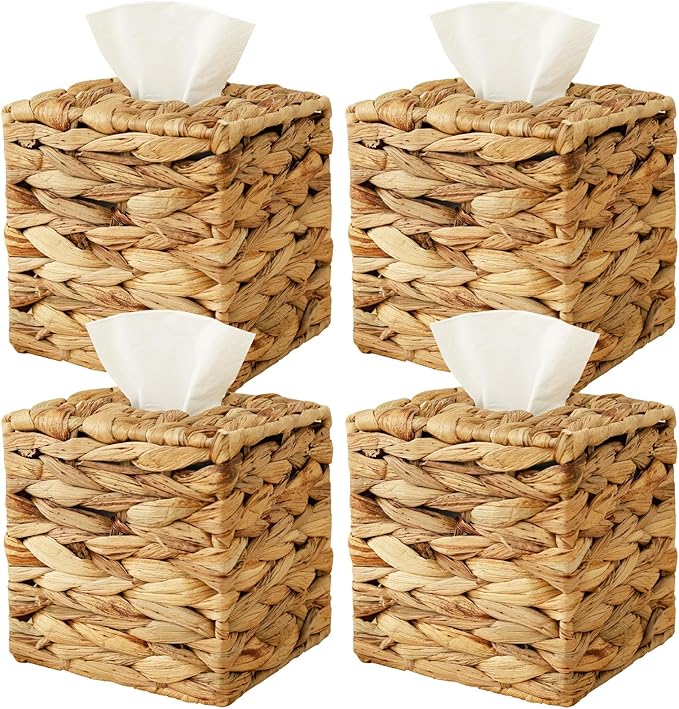 4Pcs Tissue Box Cover Decorative Woven Tissue Holder Aesthetic Facial Paper Box Cover Square Facial Napkin Holder Portable for Table Home Bathroom
