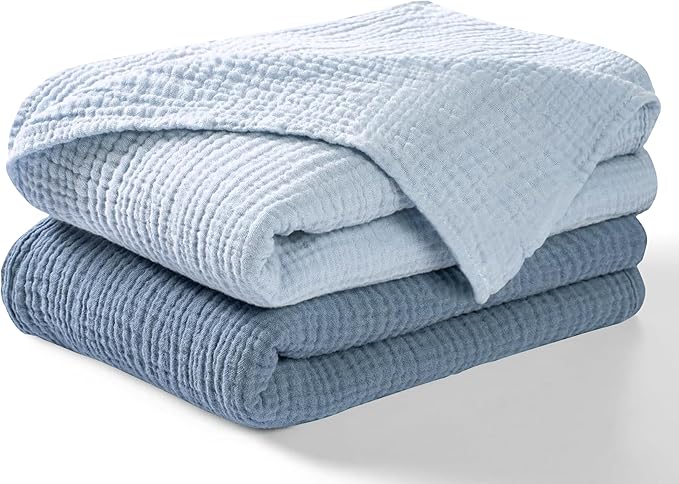 Dreamology Muslin Blankets for Newborn,2 Pack,Muslin Cotton Blankets for Boys,Girls,100% Cotton,Soft and Breathable Baby Receiving Blankets Baby Boy,Girl, 44x44 Swaddle Blanket | Blue and Light Blue