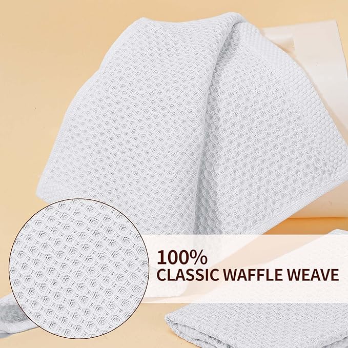 LikGuest Honeycomb Cotton Dish Cloths 6 Pack,12x12 Inch – Super Absorbent, Quick-Dry & Reusable Kitchen Cleaning Cloths, Lint-Free Washable Towels for Dishes, Glass & Household Use(White)