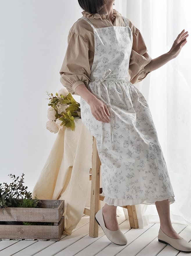 Japanese apron Women-Cross Back Apron for Women with Pockets, Pinafore Aprons, Womens Cotton Linen Apron