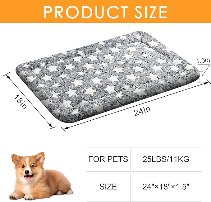 WITTOP Washable Dog Bed Plush Orthopedic Outdoor Crate Mat with Non-Slip Bottom,Luxe Soft Kennel Pad for Pets, Cozy Cage Cushion & Pet Sleeping Mattress Large Sized,Medium,Small Dogs,24 x 18 inch,Gray