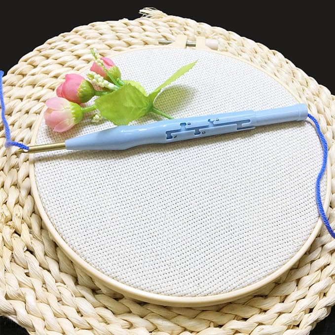 Allazone 3 Set Punch Needle Kits, 20 cm Embroidery Starter Kits with Rose Pattern, Punch Needle Tool Threader Fabric Embroidery Hoop, Yarn and Home Decor