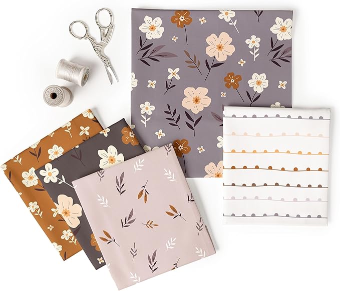 10-Pcs Fat Quarters Fabric Bundles of 100% Soft Cotton, 18" x 22" - Moody Blooms Floral Fabric Squares for Patchwork, Quilts, Pillow Covers & More - DIY Handmade Crafts & Home Décor