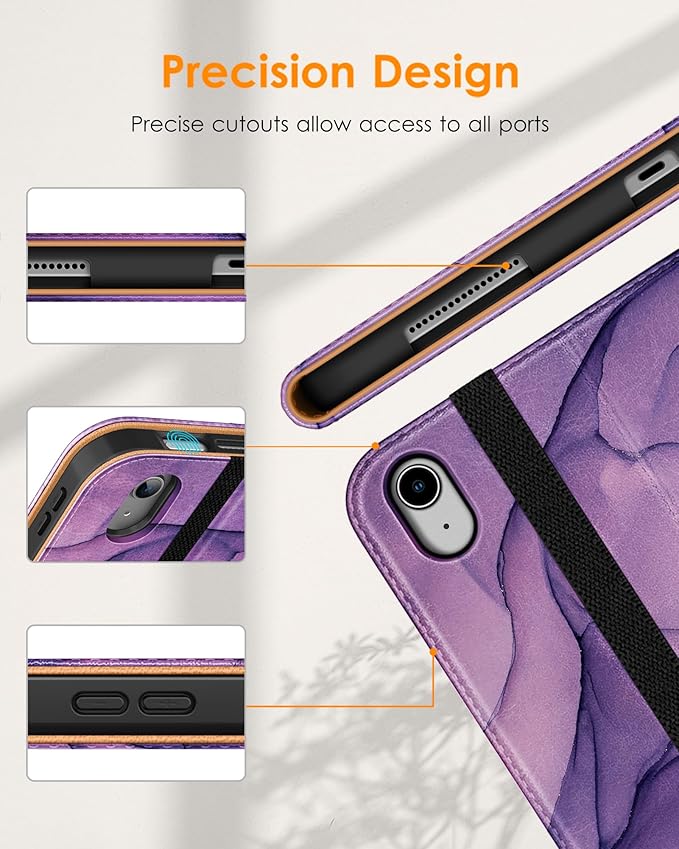 DTTO for iPad (A16) 11th Generation Case 11 Inch 2025, iPad 10th Generation Case 10.9 Inch 2022, Premium Leather Business Folio Stand Cover with Pencil Holder - Auto Wake/Sleep, Purple Marble