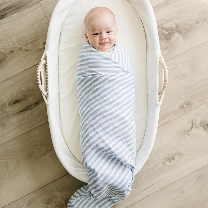 Featherhead™ 100% Cotton Muslin Swaddle Blankets for Baby Boy - Large 47”x 47” - Pre-Washed, Soft, & Breathable - Newborn Essential & Perfect Baby Registry Gift (4 Pack - Blue Foxes)