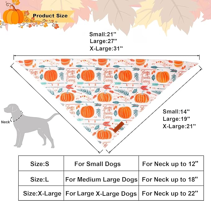 ADOGGYGO Thanksgiving Dog Bandana, Fall Leaves Pumpkin Pet Scarf, Premium Durable Fabric, Adjustable Fit Puppy Thanksgiving Bandanas for Small Dogs Pets (Small)