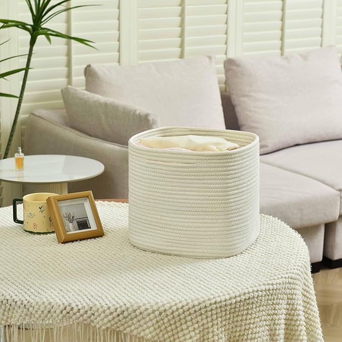 Gocjuaza 3 Pack Storage Cubes 11 Inch Cotton Rope Woven Baskets for Organizing Cube Bin Square Shelves Organizer,Classroom,Kids Toy Bins,Closet,Baby Nursery(Creamy White)