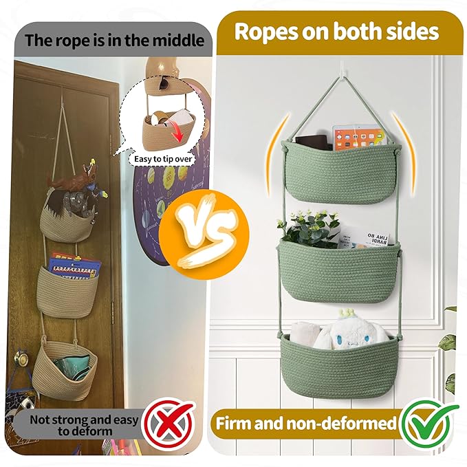 Over The Door Organizer Hanging Basket for Nursery Decor Stuffed Animal Storage Baskets Boho Wall Decor Basket for Bathroom Bedroom Playroom - Green