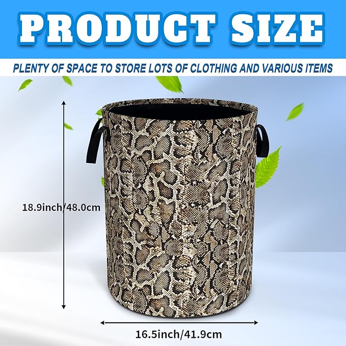 Faux Snakeskin Pattern Laundry Basket Oxford Cloth Python Laundry Hamper With Handle Foldable Portable Clothes Storage Basket 18.9 X 16.5 In Storage Bag For Laundry Room/Bathroom/Bedroom/Dormitories
