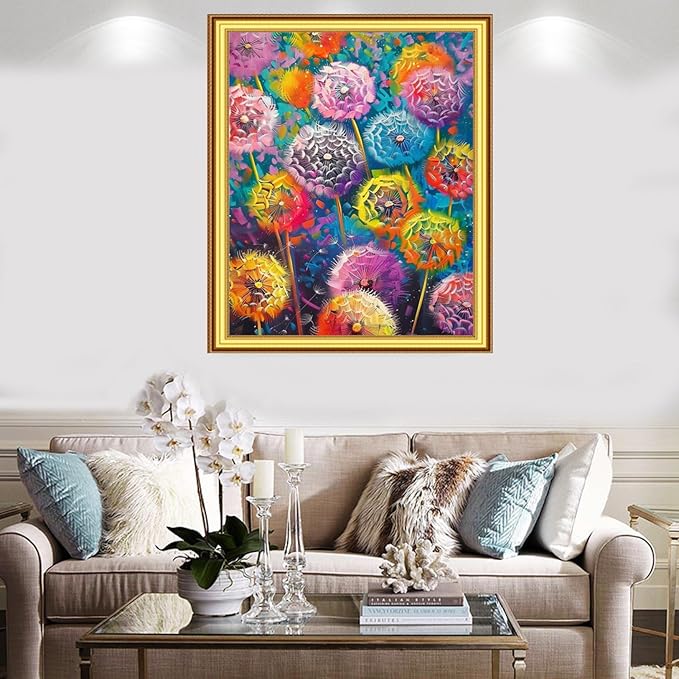 Foxnyart Stamped Cross Stitch Kits Full Range of Embroidery Needlework Starter Kits for Beginners Adults 11CT Embroidery Patterns Art Crafts DIY Needlepoint Kit-Colorful Dandelion 16x20 inch